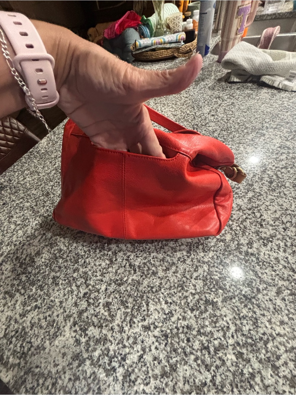 HOBO Red/Orange Leather Hobo Shoulder Bag with Tan Accent - Picture 3 of 9